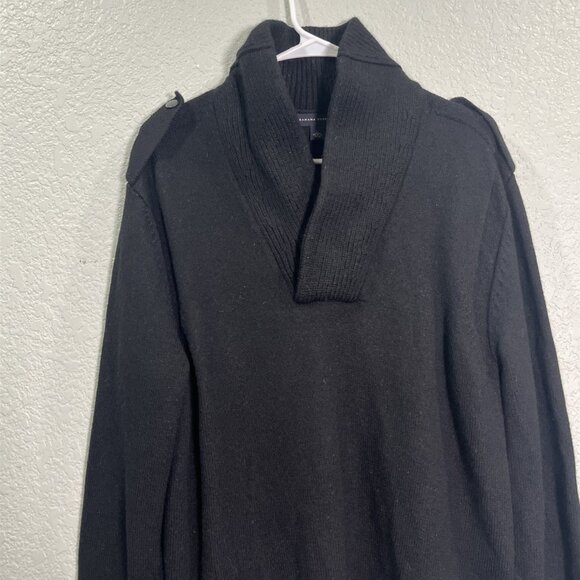 Banana Republic Sweater Mens L Black Wool Shawl Collar Preppy Rugby Y2K Holiday - Picture 3 of 9